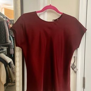 Helmet Lang satin (poly blend) blouse in size medium; rich cranberry color.